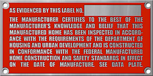 manufactured homes data plates and HUD label